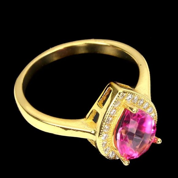 Pear Shaped Ring, Pink Stone Ring, Pink Topaz Promise Ring, Engagement Ring - Picture 3 of 6